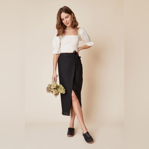 Whimsy + Row Dresses & Skirts - Whimsy + Row Valentina Wrap Skirt in Black Linen